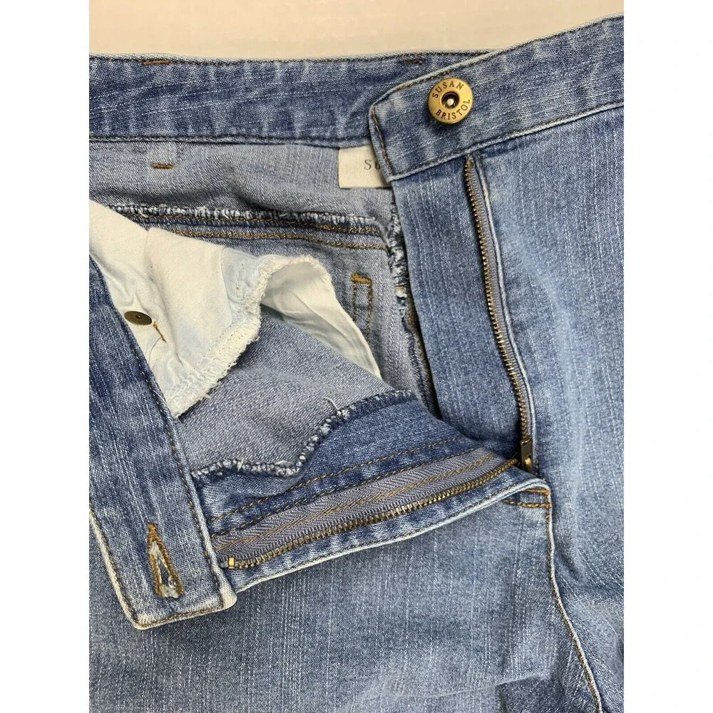 Susan Bristol Women 6 Capri Denim Pants Blue Embroidered Beaded Stretch W29 L22